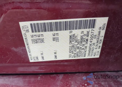 2017 Nissan Maxima 3.5 Sv z USA, uszkodzony, nr VIN 1N4AA6AP1HC450577